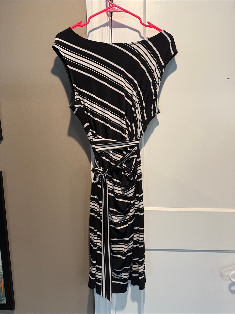 Glamour Black & White One-Shoulder Tie-Waist Dress